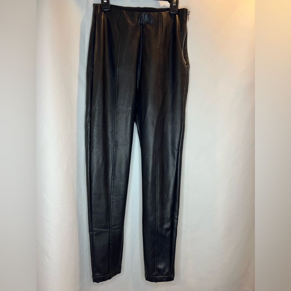 New Look Petite Faux Leather Leggings with Side Zipper Size 4 Petite